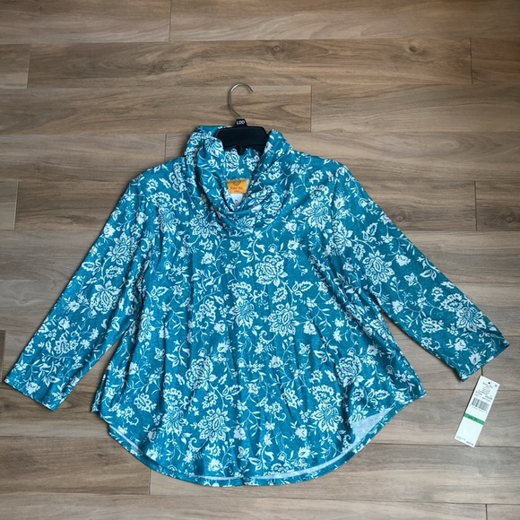 3/$45 Ruby Rd top metallic floral print pullover w stretch casual office PL - Picture 6 of 17